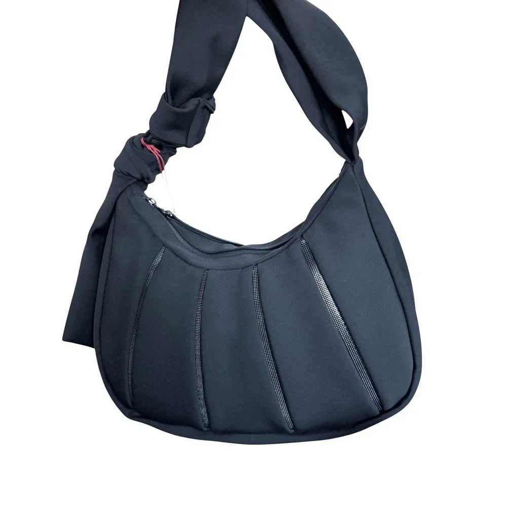 TUMI Asra Small Hobo Bag Black Nylon Pleated Knotted Shoulder Strap Handbag NEW